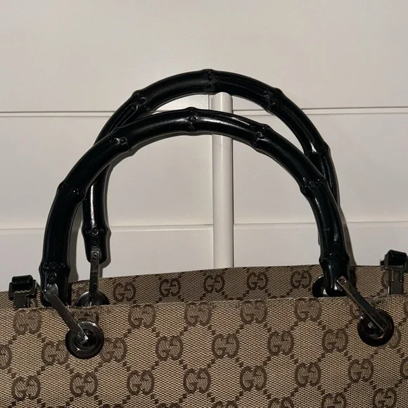 AUTHENTIC GUCCI Vintage GG Canvas Bamboo Tote (Tom Ford Era) 2way rare🎍 - Picture 10 of 13